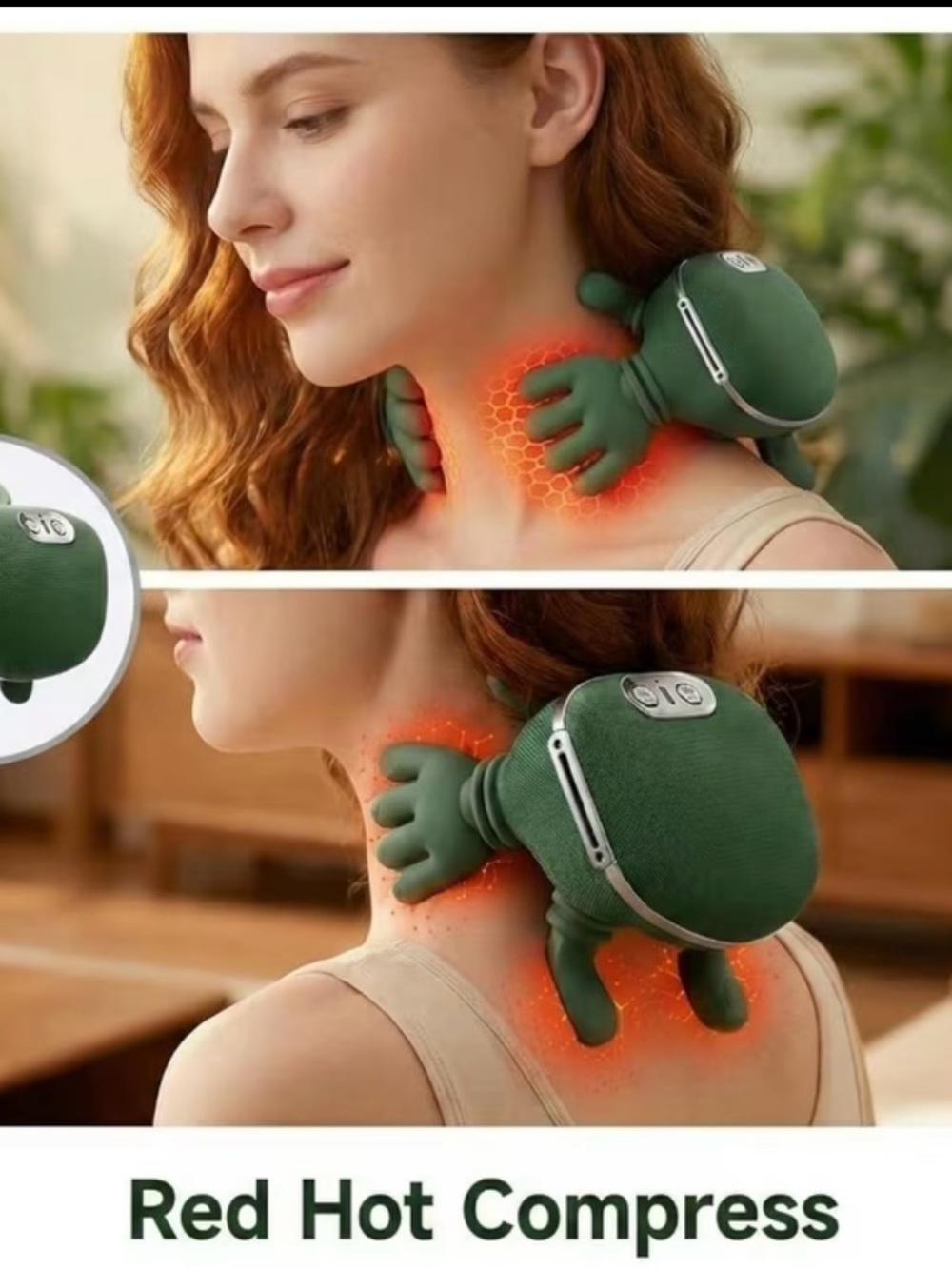 Neck Massager Heat Compress in Deep Green